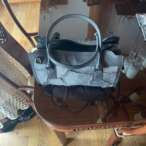 Burberry Grey Leather and Woven Patchwork Straw Satchel - Picture 4 of 9